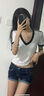 柯蘭娜美式辣妹高腰性感超短褲熱褲牛仔褲女夏季深藍(lán)色設(shè)計(jì)感卷邊短褲子 藍(lán)色 L （105-120斤） 曬單實(shí)拍圖