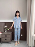 惠娜姿睡衣女夏季冰絲薄款短袖長(zhǎng)褲韓版可愛夏天仿真絲綢休閑家居服媽媽 2790藍(lán)色 L 曬單實(shí)拍圖