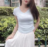 斤慕V領(lǐng)正肩短袖t恤女 2025新款女裝褶皺修身顯瘦純色百搭上衣短袖 藍(lán)色 L 建議95-108斤 曬單實(shí)拍圖