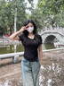嫻柔2025新款黑色莫代爾t恤女短袖修身薄款冰絲低領(lǐng)大領(lǐng)口緊身上衣 黑色【莫代爾-圓領(lǐng)】 M 建議 (90-100斤) 曬單實(shí)拍圖
