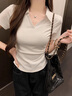 嫻柔短袖T恤女2025年夏季polo領(lǐng)翻領(lǐng)上衣短款褶皺收腰修身休閑設(shè)計感 白色【側(cè)邊褶皺】 L 曬單實拍圖