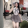 JIOESC睡衣女性感jk制服情趣內衣誘惑學(xué)生套裝日系二次元水手服露背純欲 領(lǐng)結+連體衣+百褶裙 曬單實(shí)拍圖