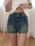 冶芷復古藏肉牛仔短褲女2025夏季彈力小個子梨形身材a字熱褲 復古高腰牛仔短褲黃泥色 S 曬單實拍圖