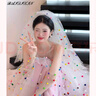 新娘結(jié)婚頭紗造型頭飾發(fā)飾婚紗領(lǐng)證求婚配飾影樓拍照旅拍寫真 多巴胺球球頭紗約80CM 曬單實(shí)拍圖