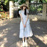 與欣法式連衣裙子女夏季2025新款氣質(zhì)學(xué)生絕美高級感顯瘦氣質(zhì)蛋糕長裙 藍色 均碼 【可備注碼數(shù)】 曬單實拍圖