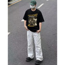 IZEXX美式高街男生印花純棉T恤時(shí)尚潮流設(shè)計(jì)感休閑寬松短袖XX08黑色L 曬單實(shí)拍圖