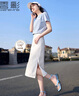 香影牛仔半身裙女2025夏裝新款顯瘦開叉中長款a字裙高腰白色裙子 白色 S 曬單實拍圖