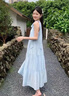 棉致扎染系帶掛脖吊帶連衣裙女夏季2025新款氛圍感海邊度假風(fēng)長裙子 藍(lán)色連衣裙 L 建議110-120斤 曬單實(shí)拍圖