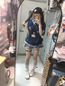 LDBE美式復(fù)古小狗刺繡假兩件短袖t恤女夏季新款學(xué)院風(fēng)polo領(lǐng)拼接上衣 藏青色 L 曬單實(shí)拍圖