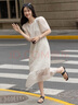 德瑪納【開啟淑女日常】夏圓領優(yōu)雅提花拼接泡泡袖直筒藏肉連衣裙 曬單實拍圖
