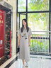 革曼孕婦連衣裙夏季孕媽媽穿搭慵懶風(fēng)刺繡Polo領(lǐng)裙子夏天休閑純棉長(cháng)裙 灰色 XL 曬單實(shí)拍圖