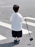 G.DUCKKIDS小黃鴨男童套裝夏季學院風兒童西裝演出服男孩白襯衫黑褲子兩件套 白色襯衫+黑色褲子+領帶 130 建議7~8歲【120-130cm】cm 曬單實拍圖