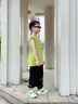 愛 西娜中大童夏季背心套裝2025新款男童字母工裝五分褲青少年夏裝兩件套 綠色T恤 120 曬單實(shí)拍圖