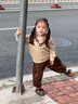 G.DUCKKIDS小黃鴨女童套裝春秋季2025新款洋氣兒童衣服中小童寶寶衛(wèi)衣兩件套 五朵花-棕色 80 尺碼建議6-9個月14-20斤 曬單實(shí)拍圖