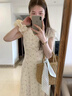 緋垚甜美碎花連衣裙女夏季綁帶收腰顯瘦海邊度假長(cháng)裙溫柔風(fēng)公主裙子 米色 M 建議90-100斤左右穿 曬單實(shí)拍圖