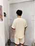 美羅邦 MELOBAN夏季薄款男士港風(fēng)ins寬松短袖短褲套裝青少年學(xué)生潮流帥氣T恤一套 1102米白色 XL 參考120-140斤左右 曬單實(shí)拍圖