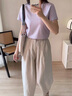 可然樸簡21支細皺純亞麻薄款通勤休閑褲 女寬松顯瘦夏季松弛感九分闊腿褲 淺原麻 M 曬單實拍圖