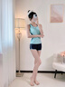 李寧（LI-NING）泳衣女分體水上運動背心短褲新款溫泉訓(xùn)練速干沙灘成人泳裝 LSYW183-1藍色印花【水陸兩用】 L 【身高157-167體重50-55kg】 曬單實拍圖