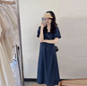 婧麒（JOYNCLEON）孕婦裙子夏季薄款連衣裙潮媽小清新孕婦夏裝小個子韓版孕婦裝 藍色 L 曬單實拍圖