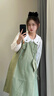 革曼孕婦裝春秋背帶孕婦連衣裙2025新款小個(gè)子秋季裙子純棉套裝兩件套 綠色兩件套(春秋款) L(建議110-130斤) 曬單實(shí)拍圖