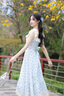 棉致法式溫柔風(fēng)連衣裙女夏季2025新款漂亮獨特收腰氣質(zhì)碎花小飛袖長(cháng)裙 淺藍色 L 建議100-110斤 曬單實(shí)拍圖