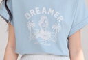香影淺藍色短袖t恤女2025夏裝新款設計感寬松圓領美人魚印花上衣 藍色 M 160/84A/95-110斤 曬單實拍圖