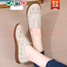 卡帝樂(lè)鱷魚(yú)（CARTELO）夏季新款牛筋底真皮媽媽鞋中年軟底孕婦鞋一腳蹬鏤空透氣女鞋平底 米色鏤空 38 曬單實(shí)拍圖
