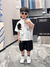 G.duck小黃鴨童裝夏季男童套裝兒童短袖襯衫短褲夏裝男孩襯衣兩件套潮 白色 120 (建議105-115cm 4-5.2周歲) 曬單實(shí)拍圖