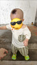G.DUCKKIDS小黃鴨嬰兒衣服夏季薄款純棉休閑短袖短褲套裝一歲男寶寶韓版超洋 X097條子口袋小熊短袖套裝米色 80 cm 曬單實(shí)拍圖
