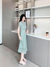 顏域高貴氣質(zhì)蕾絲連衣裙女2025夏季新款收腰顯瘦短袖法式復(fù)古長(zhǎng)裙 綠色 L 曬單實(shí)拍圖