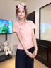 LDBE甜美粉色翻領(lǐng)短袖t恤女夏季新款格子拼接修身設(shè)計感百搭顯瘦上衣 粉色 XL 【110-120斤】 曬單實拍圖