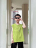 愛 西娜中大童夏季背心套裝2025新款男童字母工裝五分褲青少年夏裝兩件套 綠色T恤 120 曬單實(shí)拍圖