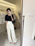 因施爾YINSHIER闊腿褲女2025年夏季薄款高腰垂感小個子顯瘦休閑褲亞麻天絲直筒褲 白色長褲 L 建議110-120斤 曬單實(shí)拍圖