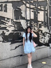 桂岐 新款夏季女裝綁帶氣質(zhì)設(shè)計(jì)感收腰顯瘦藍(lán)色襯衫連衣裙短褲套裝 藍(lán)色 M 曬單實(shí)拍圖
