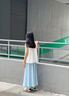 OVE女童褲裙套裝夏季薄款2025新款兒童裙褲冰絲闊腿褲女大童夏裝褲子 9992白色+2170藍(lán)色【套裝】 150 150cm 曬單實拍圖