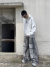 UUCSCC美式嘻哈潮牌復古做舊水洗牛仔褲高街寬松泥染工裝闊腿長(cháng)褲 白色  110-130斤 M 曬單實(shí)拍圖