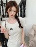 正肩純棉短袖t恤女夏季內(nèi)搭圓領(lǐng)體恤收腰修身緊身薄款小個子上衣 灰色 M 曬單實拍圖
