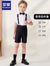 羅蒙男童禮服夏季兒童畢業(yè)演出服幼兒園背帶褲花童 黑色套裝 140 曬單實(shí)拍圖