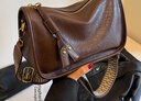 LZJV廣州獅嶺白溝包大容量包包女夏季百搭2024新款復古寬帶單肩斜挎包 咖啡色 曬單實(shí)拍圖
