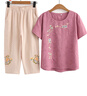奉孝中年媽媽夏裝新款套裝純棉短袖中老年人女裝兩件套奶奶夏季上衣服 紫紅色 2XL (建議105-120斤) 曬單實拍圖