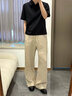 倉(cāng)石一樹 KAZUKI KURAISHI倉(cāng)石一樹中國(guó)風(fēng)亞麻褲子寬松休閑褲男士夏季薄款褲子垂感直筒褲子 淺米色 XL 曬單實(shí)拍圖