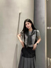 ANN ANDELMAN官方直營 灰色條紋修身短款披肩兩件套橫條T短袖上衣 灰色 S 曬單實(shí)拍圖