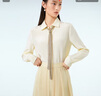 OVV【愛(ài)情而已同款】2023春夏新款女裝30MM重縐真絲隨附飄帶經(jīng)典襯衫 淺黃（凈色）01 L 曬單實(shí)拍圖