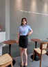 襯衣女2025年新款半袖洋氣高檔職業(yè)藍(lán)色短袖正裝襯衫彈力免燙冰絲 藍(lán)色V領(lǐng) 短袖 37 /L（100-110斤） 曬單實(shí)拍圖