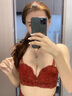 維多利亞的格調維密系列本命年紅色前扣內衣女小胸聚攏2025夏季新娘結婚蕾絲文胸 柔霧紅(內衣+內褲) 70A 32ABC通用杯 曬單實(shí)拍圖