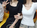 妙戀多夏季新款短袖女修身正肩t恤顯瘦百搭V領(lǐng)半袖純欲辣妹上衣 白色【收腰V領(lǐng)短袖】 S 【建議80-95斤】 曬單實拍圖
