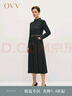 OVV2024秋冬新款女裝牛仔翻領(lǐng)羊毛隨附腰帶長袖休閑連衣裙 藏青 S 曬單實(shí)拍圖