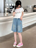 哈羅小黃鴨 HAL.DUCK小女孩夏季牛仔褲2025新款大兒童時髦寬松繡花五分褲女童休閑中褲 藍色牛仔中褲 120 cm 曬單實拍圖