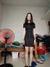 FBSZJ衣服女裝新款2024流行爆·款裙子楊柳嬋走路不透 彎腰會透 黑色小 短款連衣裙 S 曬單實拍圖