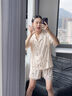 VENTION真絲睡衣女愛(ài)心春夏季三件套帶胸墊桑蠶絲家居服吊帶高級(jí)感禮盒裝 香檳色三件套【長(zhǎng)袖+長(zhǎng)褲】 L 【建議110-120斤】 曬單實(shí)拍圖